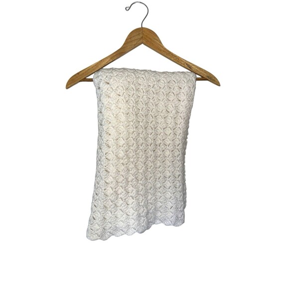 Crochet Knit White Baby Granny Afghan Throw Blanket Vintage Nursery Decor - Picture 6 of 14
